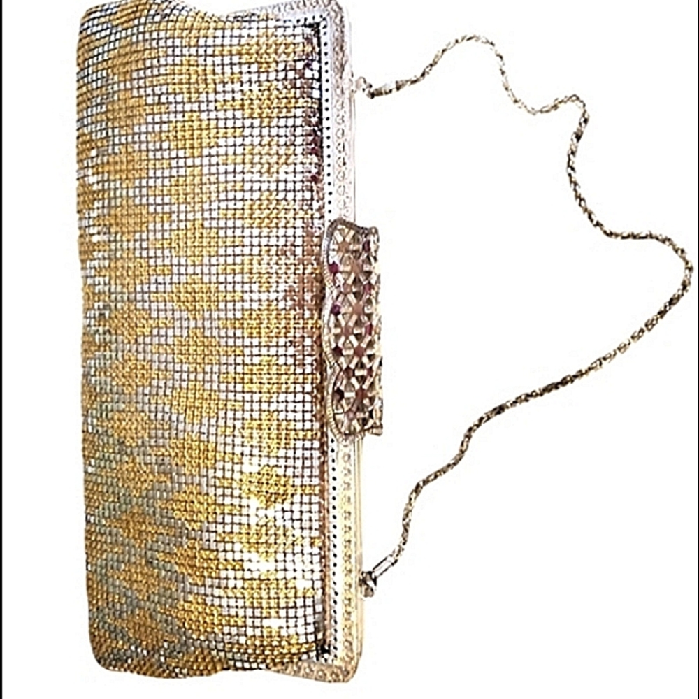 Metal Mesh Vintage Evening Bag Clutch Or Strap Silver And Gold